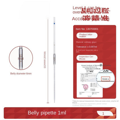 Belly Pipette Thickened Material Glass Dropper Fat Class a Inspectable Single Standard 1-100ml