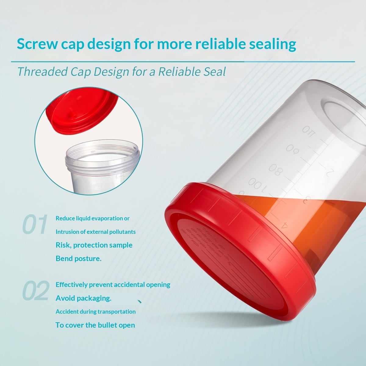 Disposable Stacked Screw Lid Sampling Cups for Urine Sputum & Dirty Samples