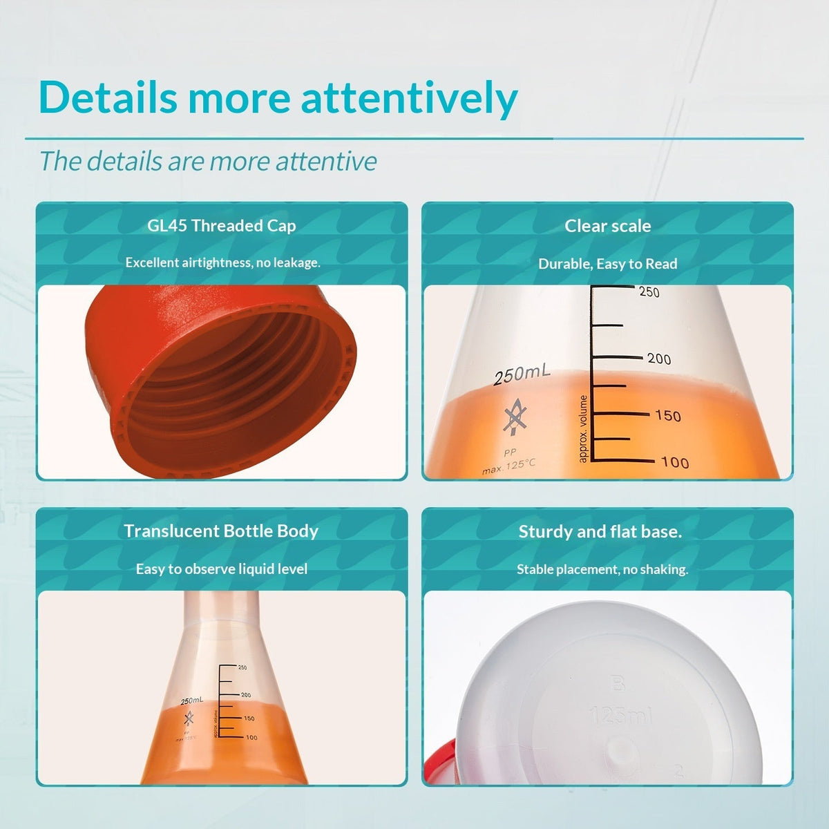 Straight Mouth Size with Lid and Scale Laboratory 50 250ml PP Erlenmeyer Flask