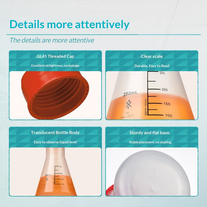 Straight Mouth Size with Lid and Scale Laboratory 50 250ml PP Erlenmeyer Flask
