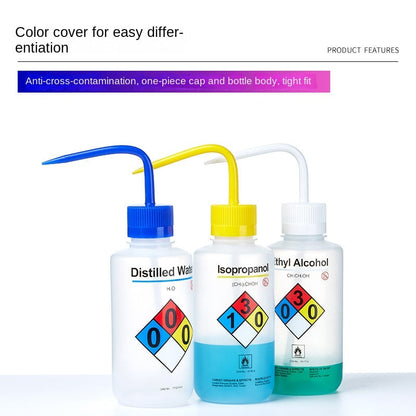 LDPE Safety Washing Bottle Wide Mouth Elbow Methanol Ethanol Acetone Distilled Water Special White