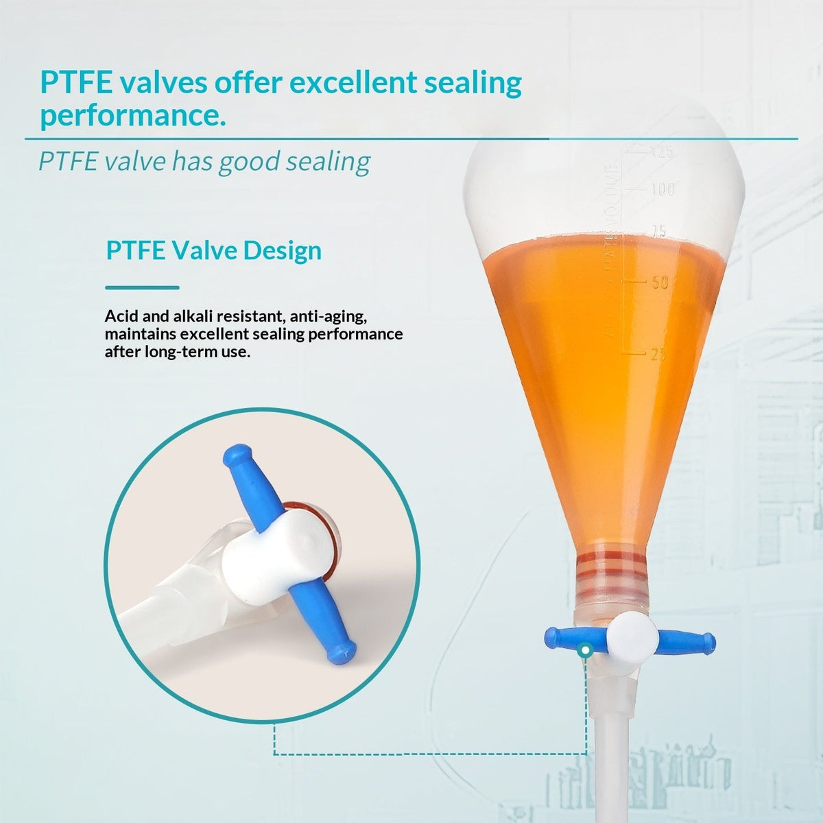 Plastic Separatory Funnel Pear PP Screw Socket PTFE Plug in 125/250/500/1000