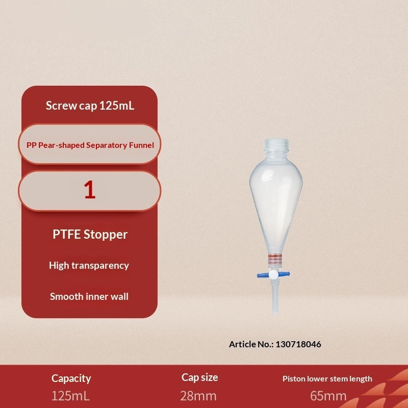 Plastic Separatory Funnel Pear PP Screw Socket PTFE Plug in 125/250/500/1000