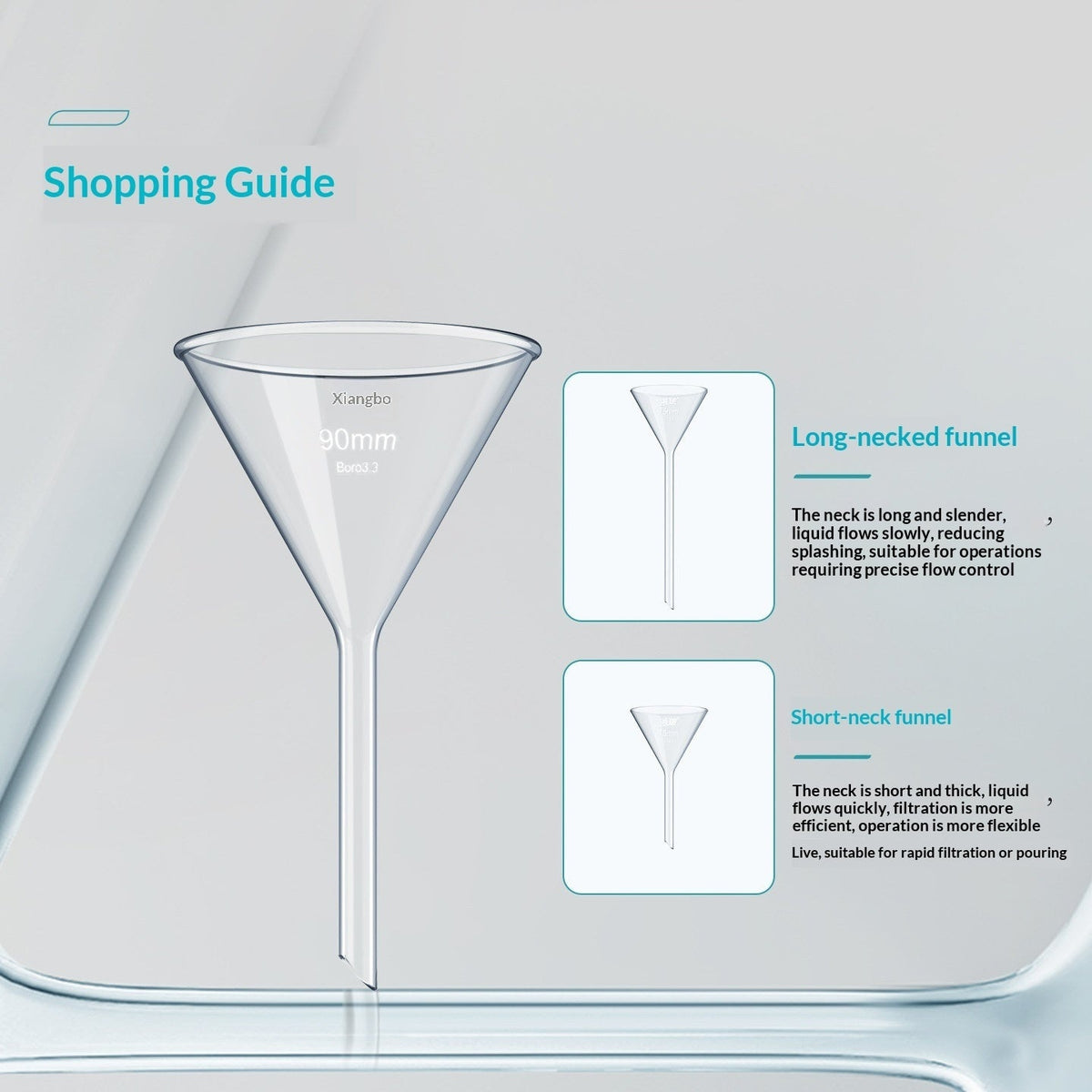 High Borosilicate Glass Funnel Thickened Long-Neck Tapered Triangular Design 60mm/75mm Diameter