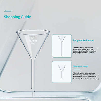 High Borosilicate Glass Funnel Thickened Long-Neck Tapered Triangular Design 60mm/75mm Diameter