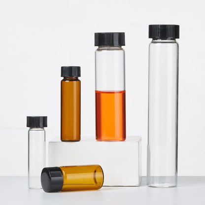 Laboratory Glass Sample Reagent Bottles Vials Screw Cap Transparent Brown Liquid/Powder Dispensing