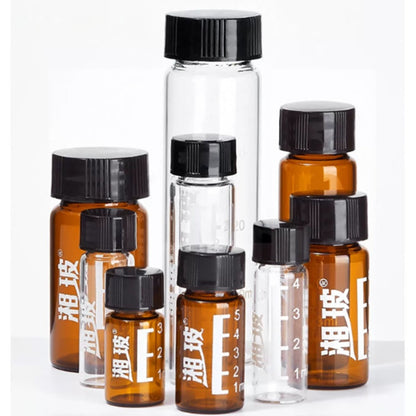 Glass Screw-Top Reagent Sample Bottles Transparent Brown Laboratory Use Cylindrical Serum Design