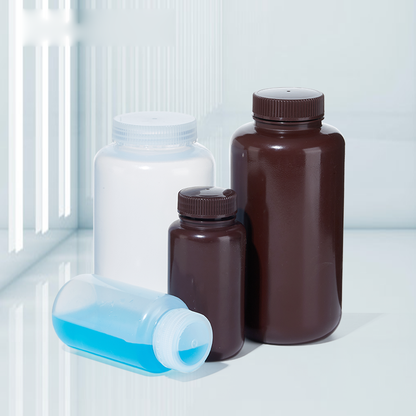 Laboratory 60ml 125ml 250ml 500ml 1000ml Amber HDPE Media Reagent Bottle Wide Mouth Lab Chemicals