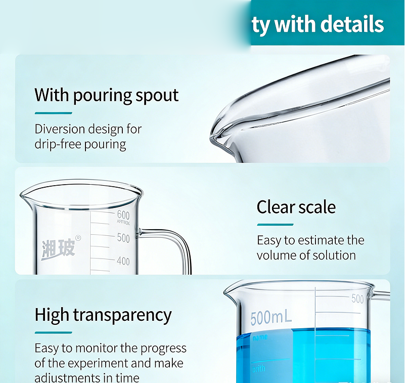 Handled Glass Beakers/Graduated Small Beakers for Laboratories Use:150ml, 250ml, 500ml, 800ml