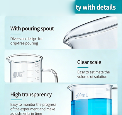 Handled Glass Beakers/Graduated Small Beakers for Laboratories Use:150ml, 250ml, 500ml, 800ml