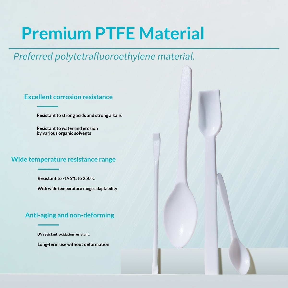 PTFE Spoon Anti-Corrosion Acid/Alkali Resistant Square Head Smooth Surface Sizes 3 5 10