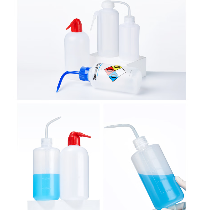 Laboratory Washing Bottle with White and Red Heads Plastic Safety Laboratory Washing Bottles
