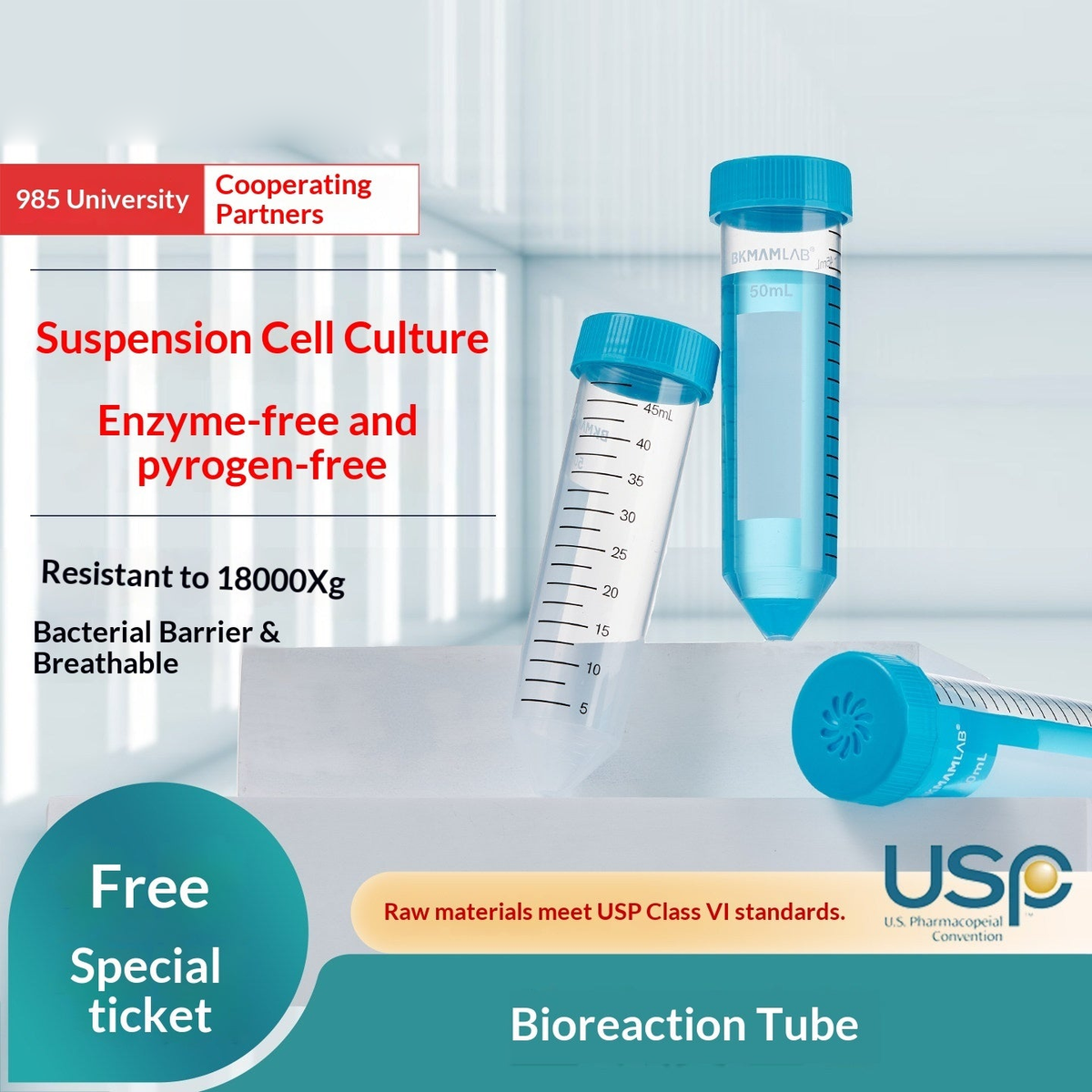 Bio-Reaction Tube Suspension Cell Culture Antibacterial Breathable Filter Membrane Cap 50ml