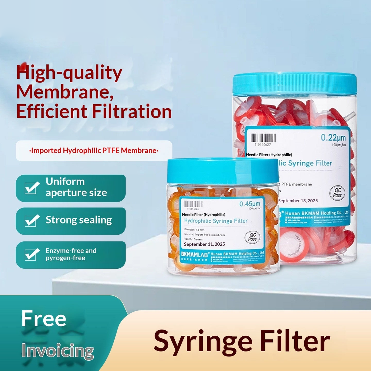 Biological Lab Filter Uniform Aperture Imported PES/MCE/Nylon 66/PTFE Membrane Syringe Filter