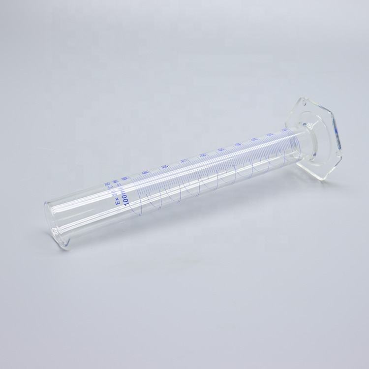 Thick-walled Boro 3.3 glass graduated measuring cylinder with glass hexagonal base