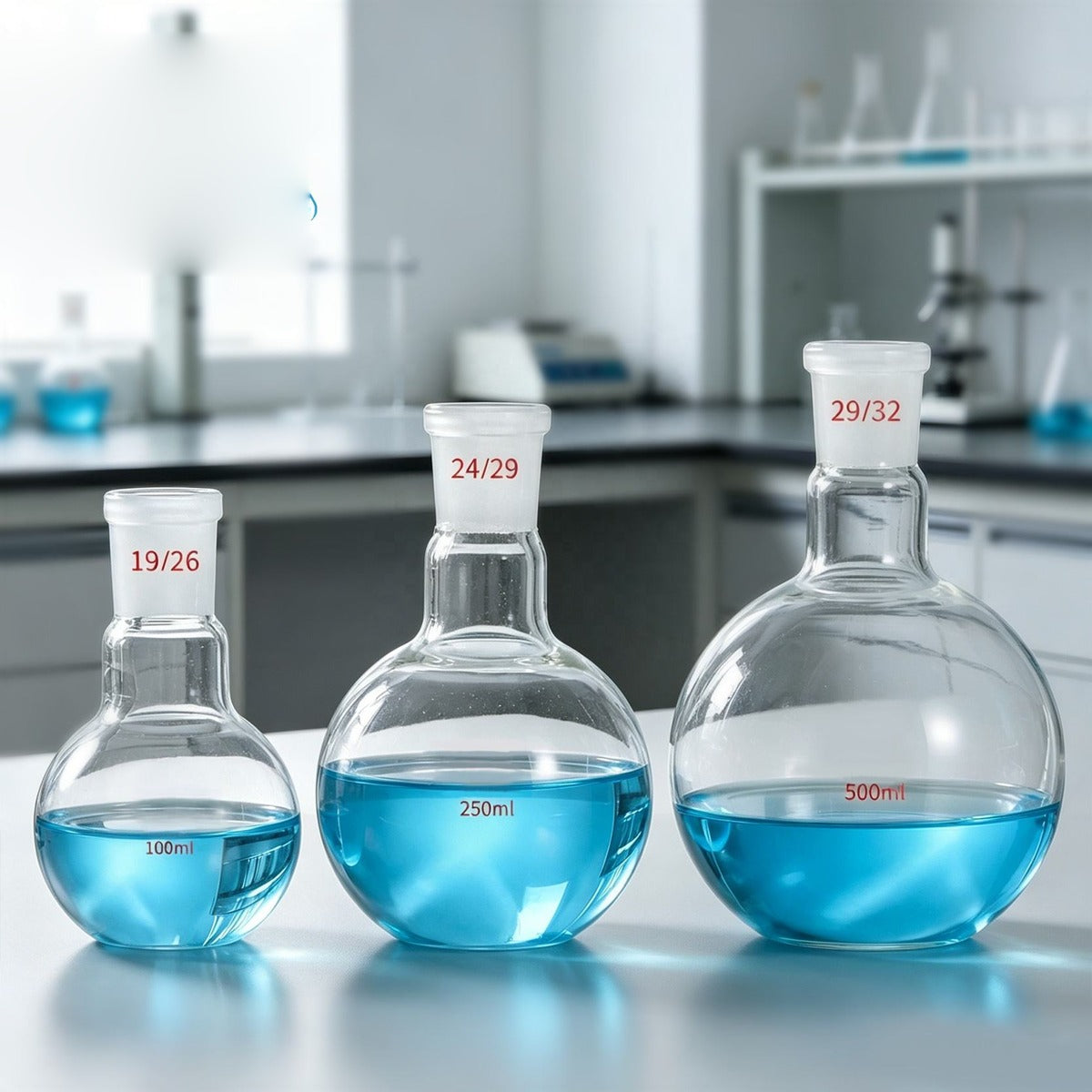Borosilicate 3.3 Glass Single-Neck Boiling Flask, Flat Bottom