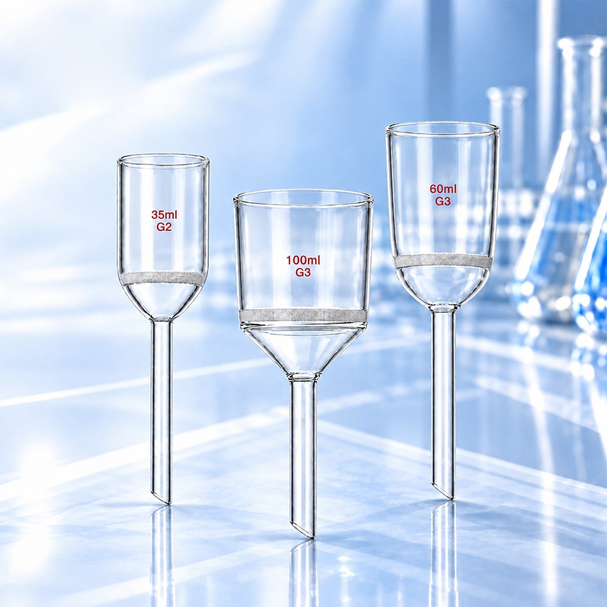 Glass Buchner Filter Funnel with Fritted Disc, Conical