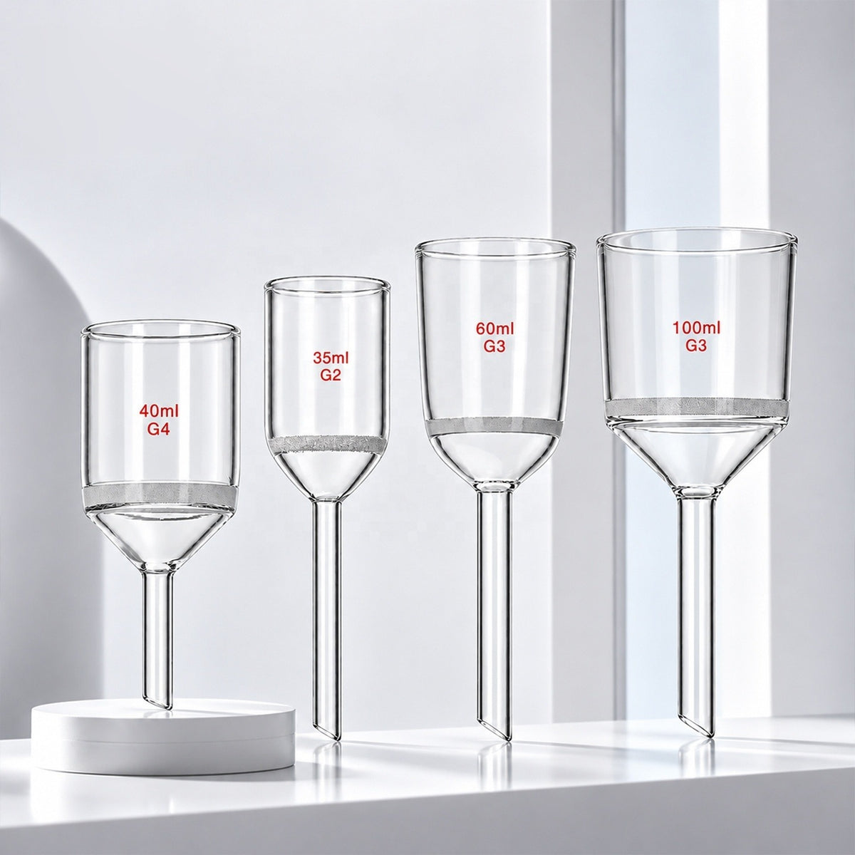 Glass Buchner Filter Funnel with Fritted Disc, Cylindrical