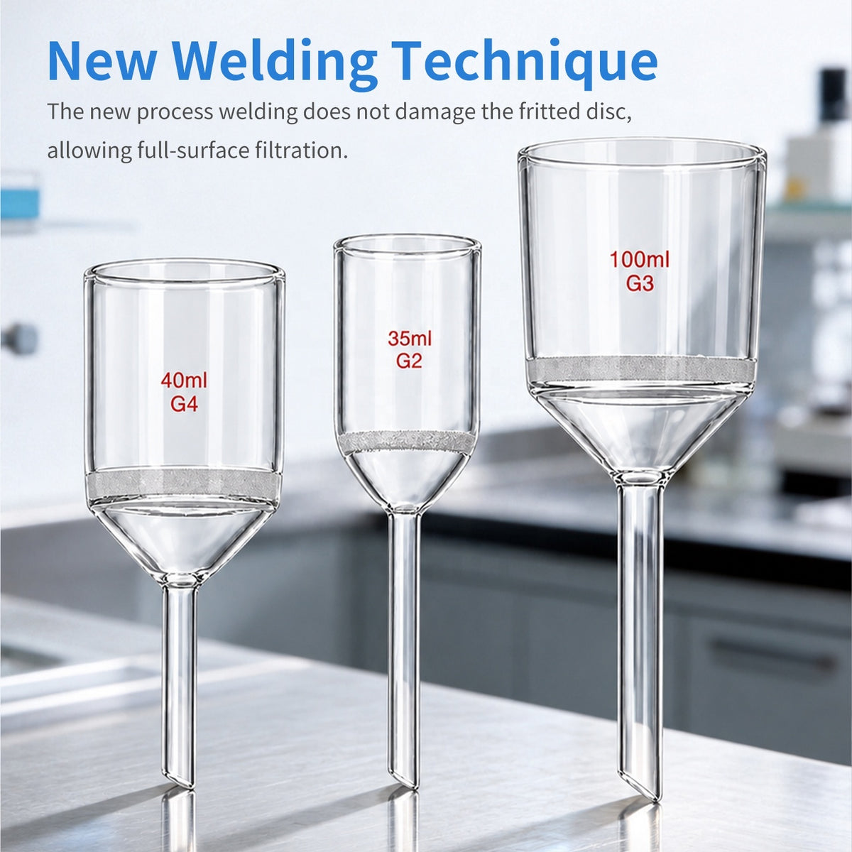 Glass Buchner Filter Funnel with Fritted Disc, Cylindrical