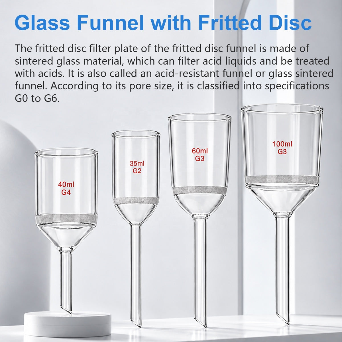 Glass Buchner Filter Funnel with Fritted Disc, Conical