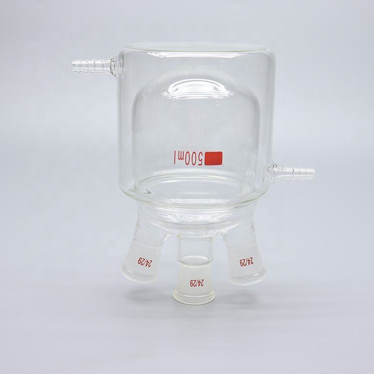 Glass flat-bottom three-neck double-layer jacketed reaction flask