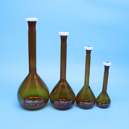 Class A Borosilicate Glass Volumetric Flask, Amber