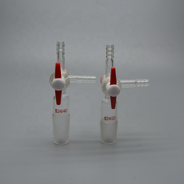 Borosilicate glass T-shape three-way adapter with PTFE stopcock