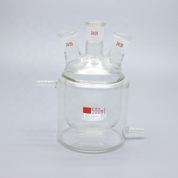 Glass flat-bottom three-neck double-layer jacketed reaction flask