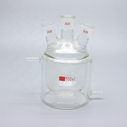 Glass flat-bottom three-neck double-layer jacketed reaction flask