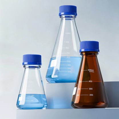 Borosilicate 3.3 Glass Erlenmeyer Flask with GL45 Screw Cap, Amber