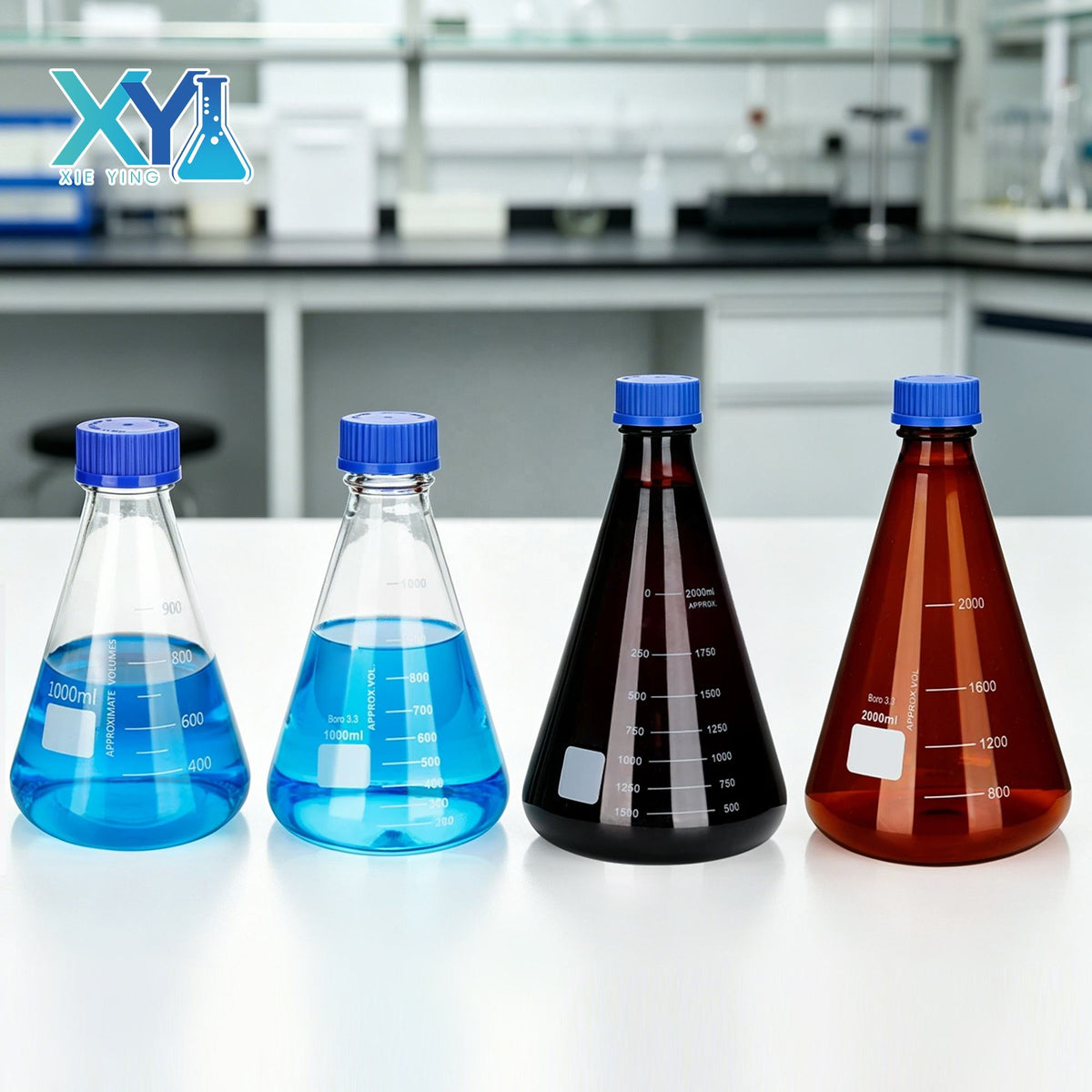 Borosilicate 3.3 Glass Erlenmeyer Flask with GL45 Screw Cap, Clear