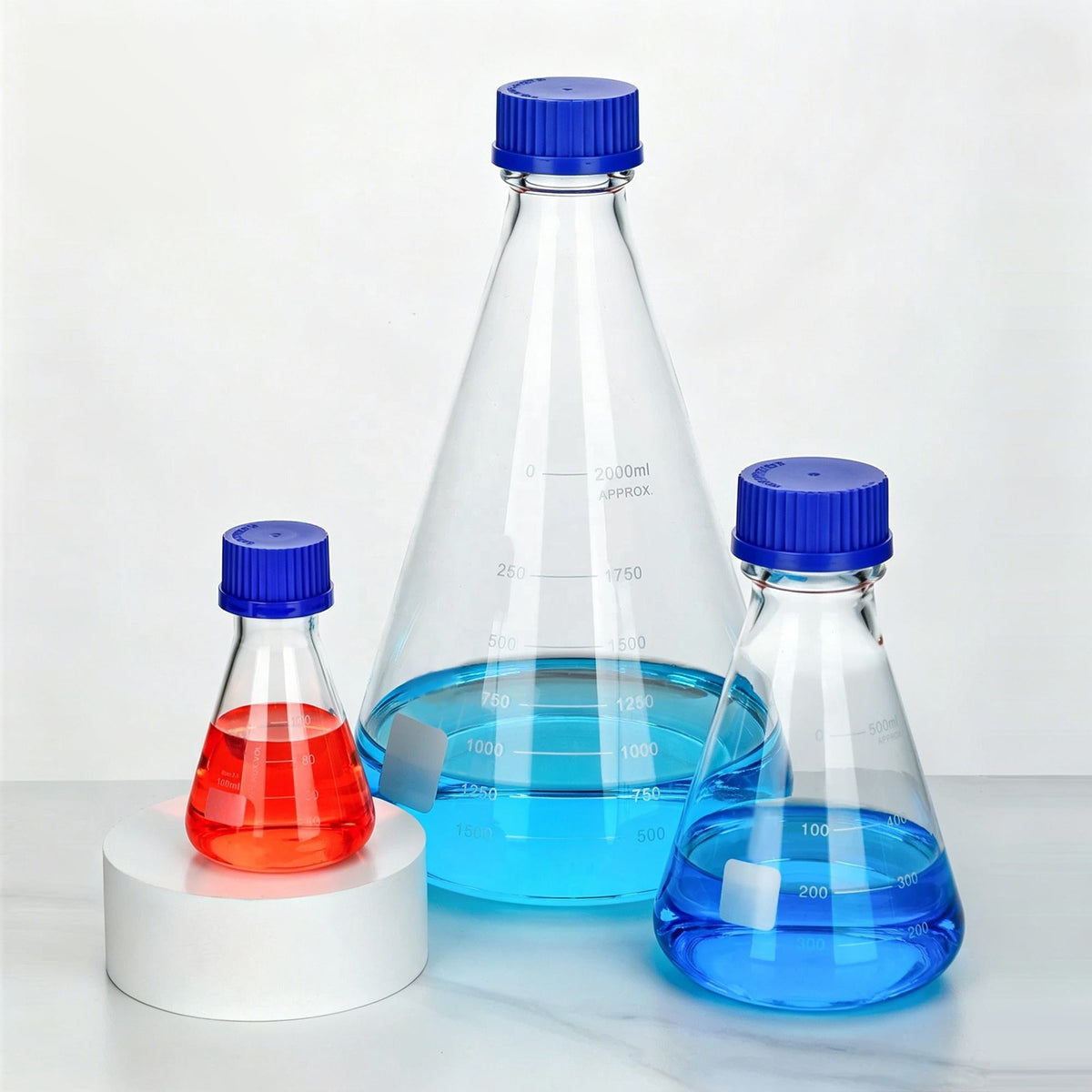 Borosilicate 3.3 Glass Erlenmeyer Flask with GL45 Screw Cap, Clear