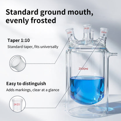 Jacketed Reaction Flask, Four Neck, Flat Bottom