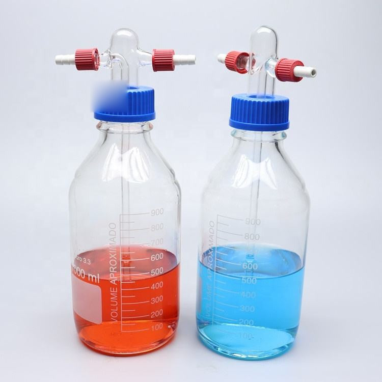 Glass Reagent/media bottle with GL45 blue screw cap ; stated thermostability -20C to 180C