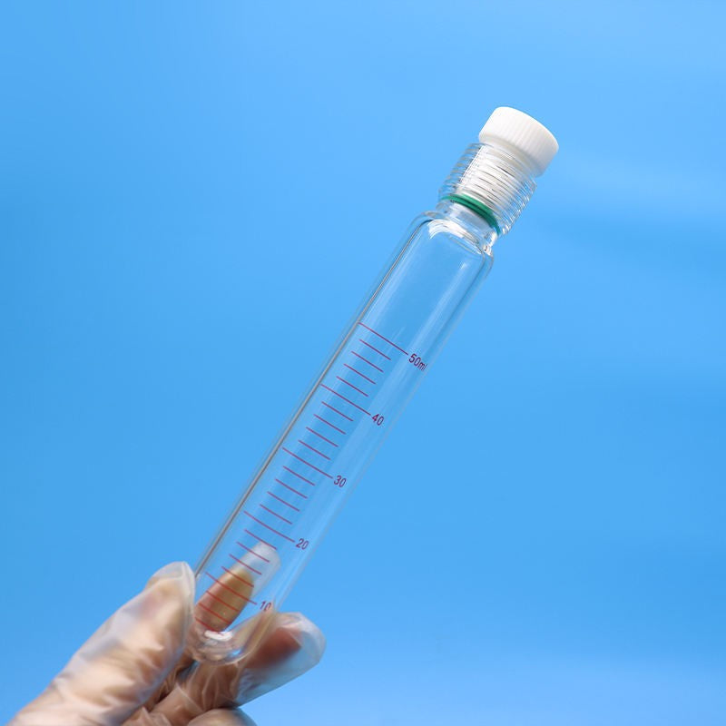 Round glass test tubes / pressure reaction tubes with PTFE screw plug and clear scales
