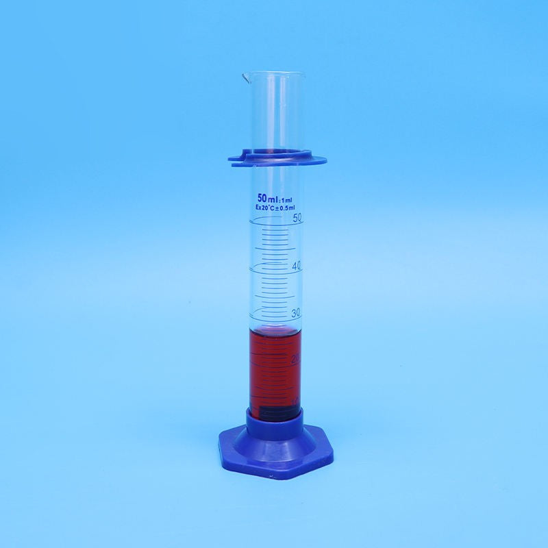Borosilicate glass graduated measuring cylinder with plastic base