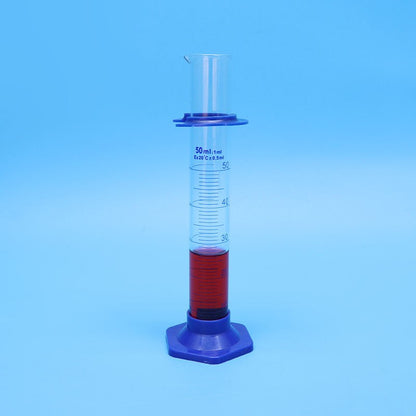 Borosilicate glass graduated measuring cylinder with plastic base