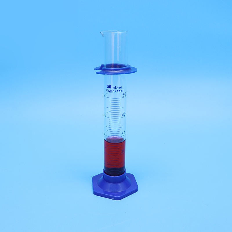 Borosilicate glass graduated measuring cylinder with plastic base