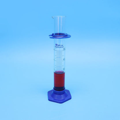 Borosilicate glass graduated measuring cylinder with plastic base
