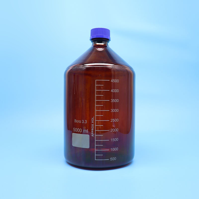 GL45 borosilicate glass reagent bottle with blue screw cap