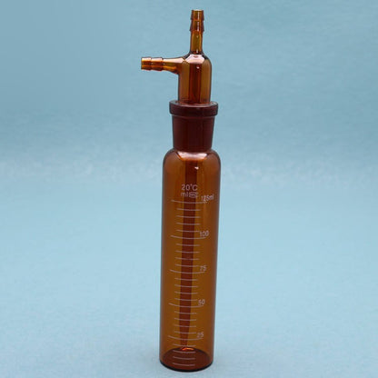 Borosilicate glass impact-type gas absorption/washing bottles with glass stoppers and side arms