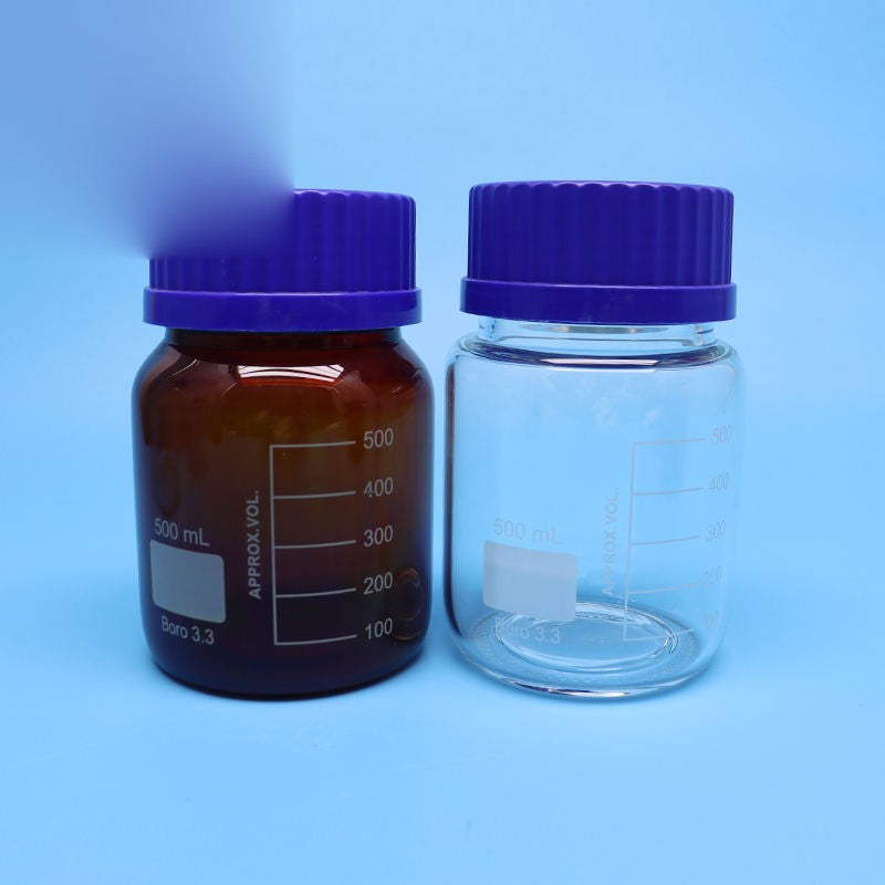 Borosilicate glass reagent vial/media bottle with blue GL80 screw cap