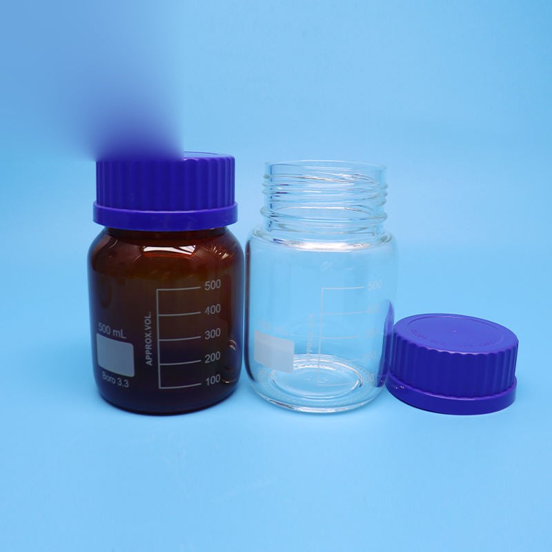 Borosilicate glass reagent vial/media bottle with blue GL80 screw cap
