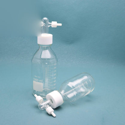 Glass buffer bottle / gas washing bottle with GL45 mouth and dispensing head