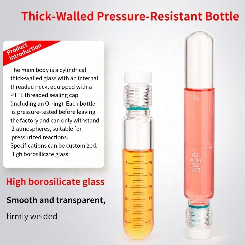 Glass Pressure Reaction Tube with PTFE Screw Plug, Flat Bottom