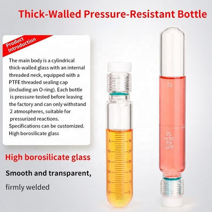 Glass Pressure Reaction Tube with PTFE Screw Plug, Flat Bottom