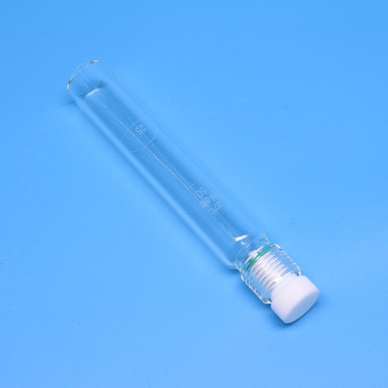 Glass Pressure Reaction Tube with PTFE Screw Plug, Flat Bottom