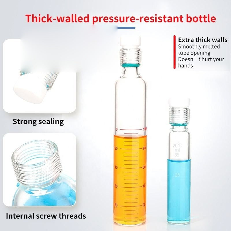 Glass Pressure Reaction Tube with PTFE Screw Plug, Round Bottom