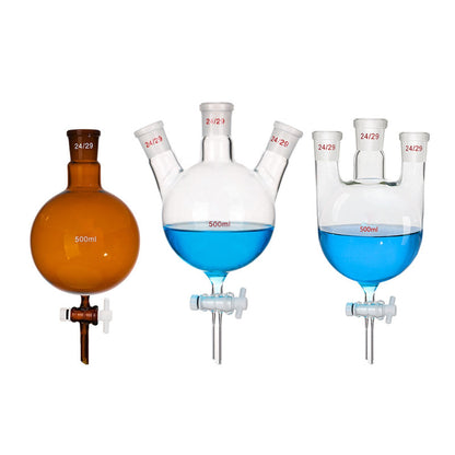 Spherical Separatory Funnel, Amber, Three Necks