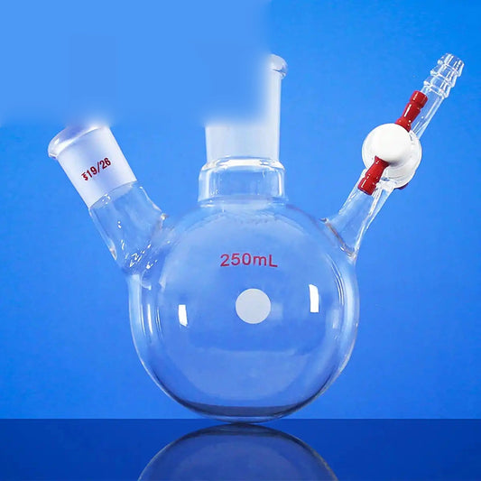Schlenk round flask with 2 necks and PTFE stopcock on side, capacity 50 to 500 ml